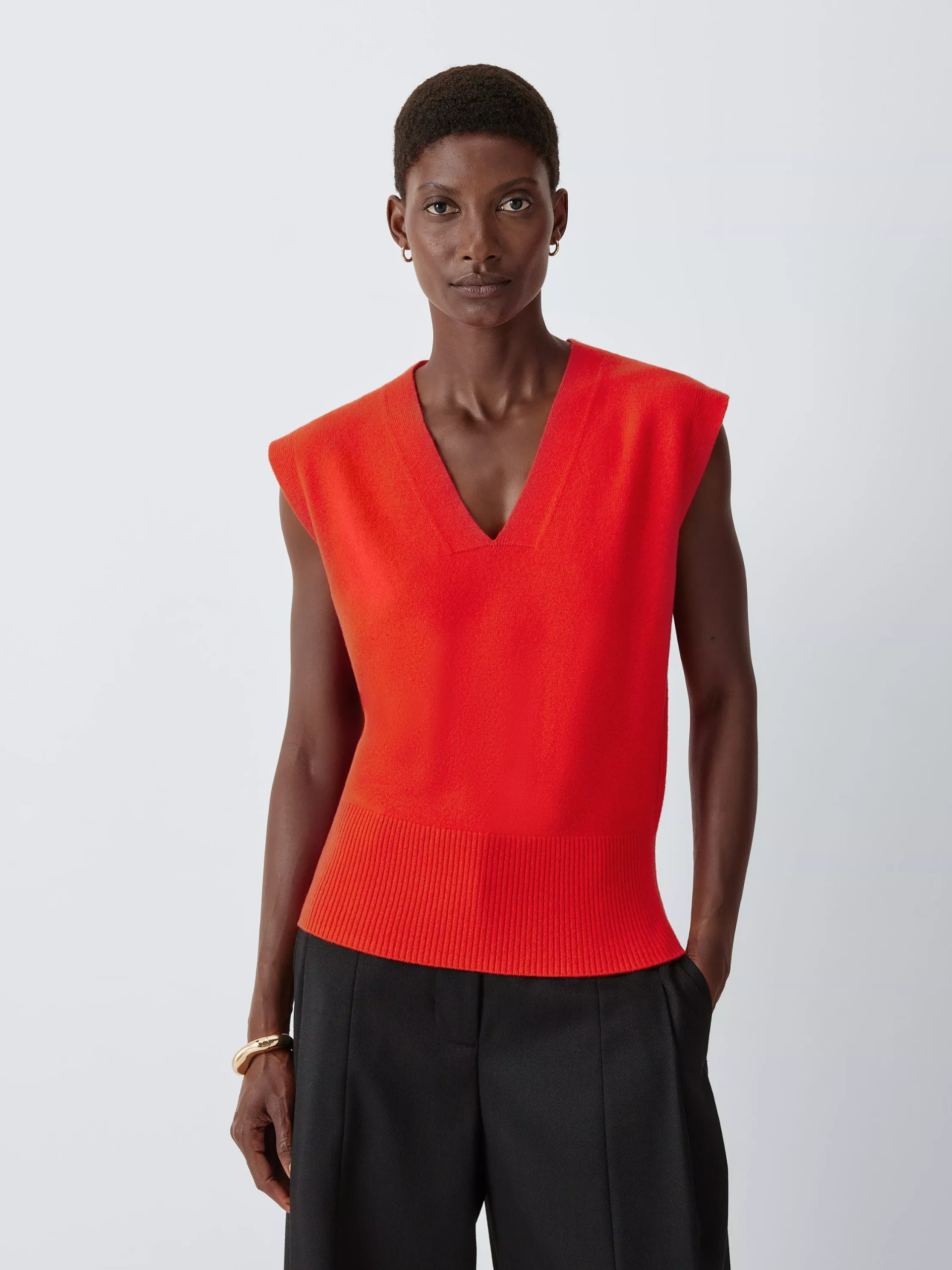 John Lewis Cashmere V-Neck Sleeveless Knit Vest, Orange