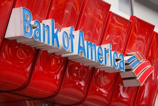 closeup of red Bank of America sign in Times Square location