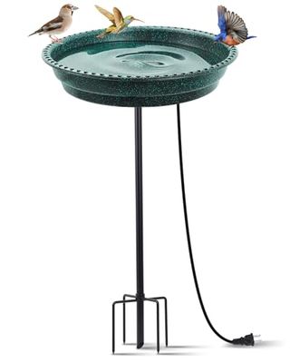 Feemiyo Heated Bird Bath for Outdoors for Winter, 75W Bird Bath Water Heater Bird Bath Deicer,Deep Bowl Thermostatic Control Weather Resistance Available with Stable Metal Pole for All Seasons(Green)
