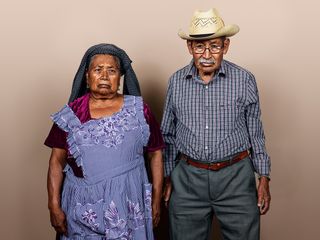 Elderly couple posing for the camera