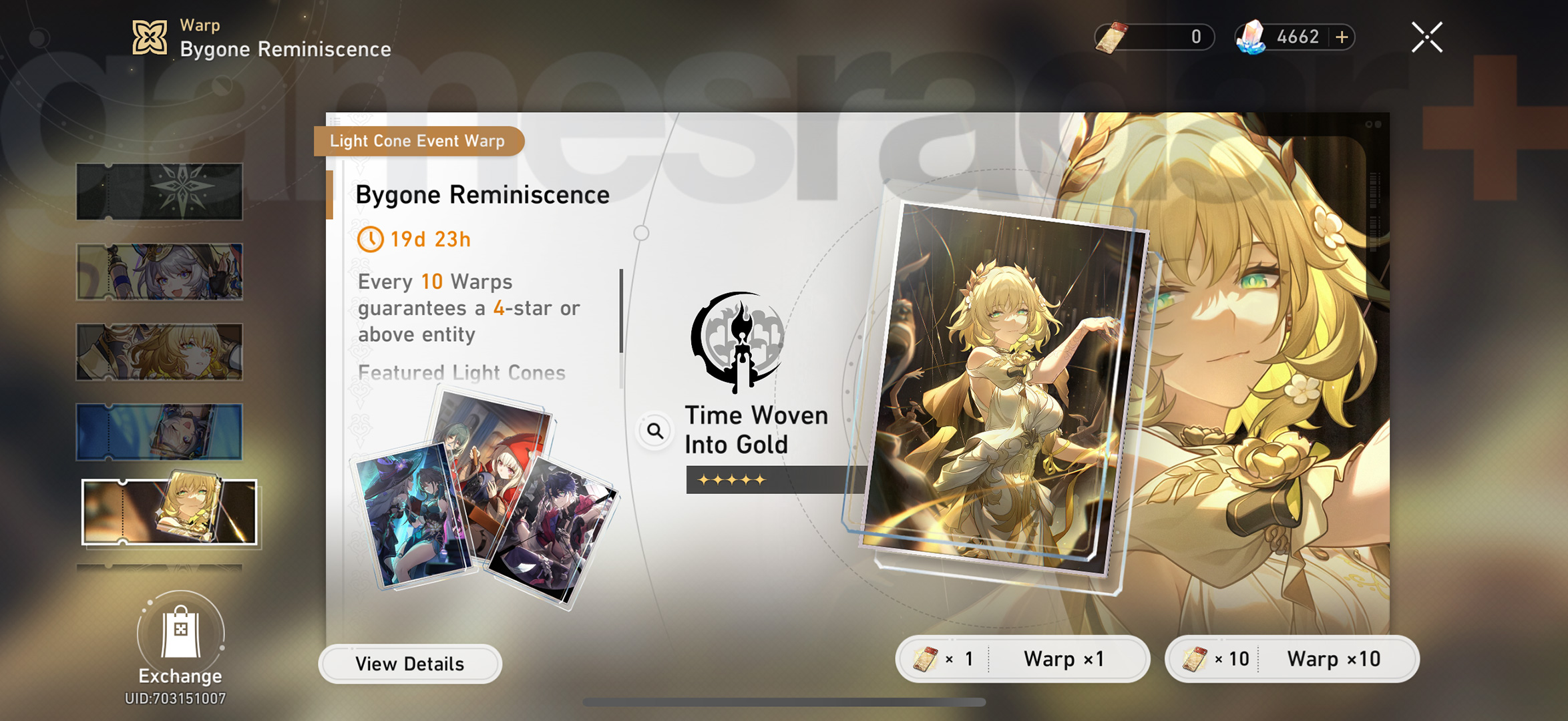 Honkai Star Rail banner schedule - Bygone Reminiscence: Time Woven Into Gold