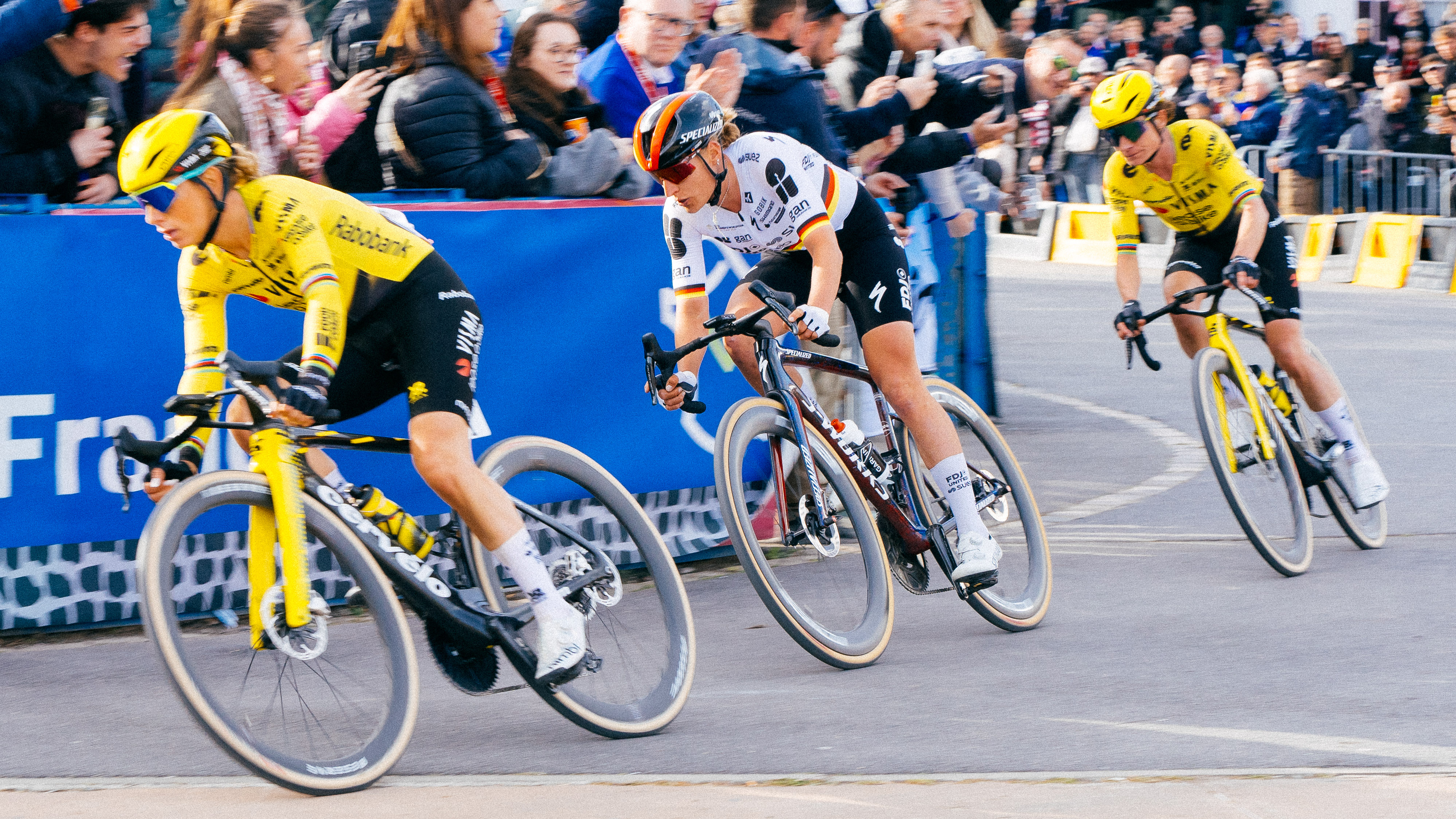 Pro cyclists at the end of Paris-Roubaix