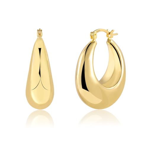 Gold Earrings for Women, Large Chunky Hoop Hypoallergenic Thick Hoop Earrings Large Teardrop Earring Chunky Earring Hoops for Women Girls