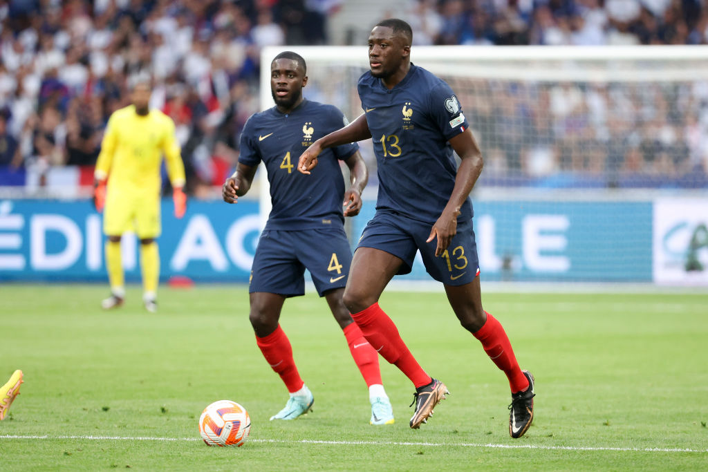 Dayot Upamecano and Ibrahima Konate in action for France