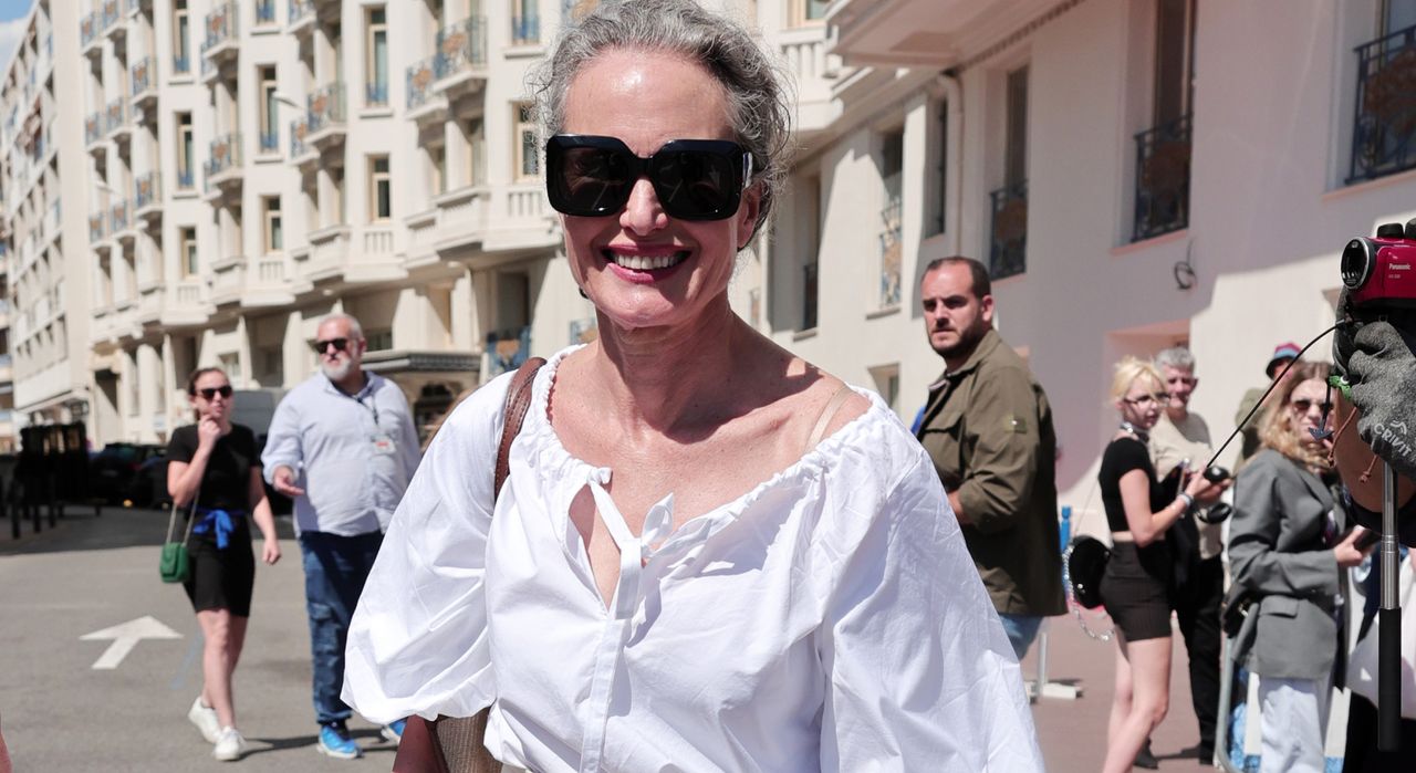 Andie MacDowell in Cannes, France, wearing Everlane