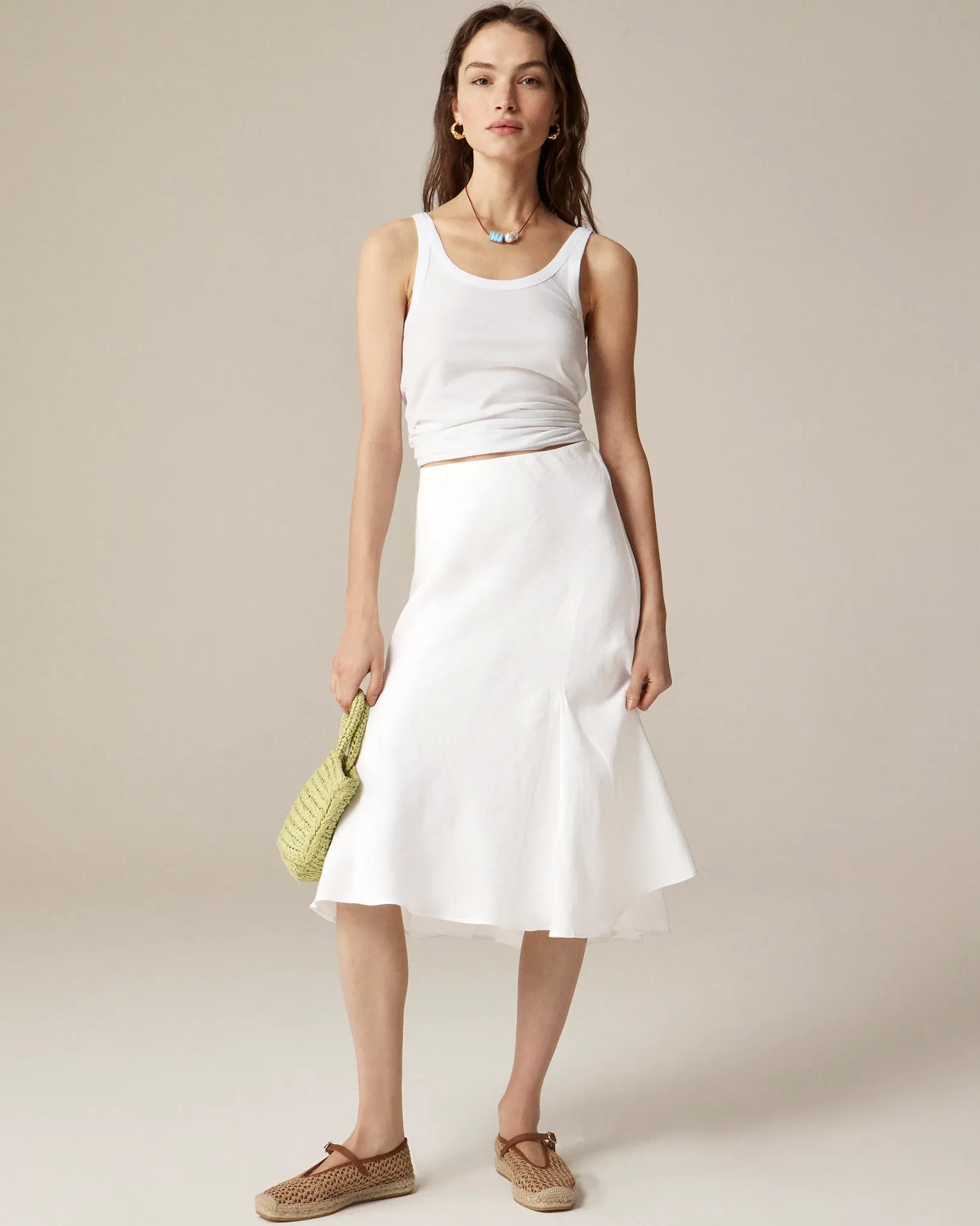 J.Crew, Gwyneth Flounce-Hem Slip Skirt in Linen