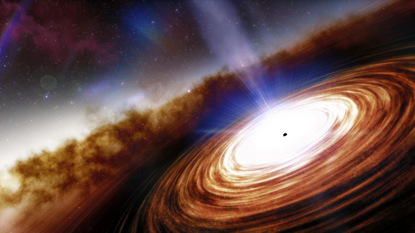 This artistic visualization shows the quite distant quasar J0313-1806.