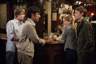 Later, in the Vic, Lucy is quick to realise Tamwar has a crush on Amira and decides to spike his drink with vodka.