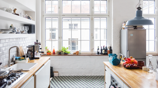 Kitchen with patterned tiles