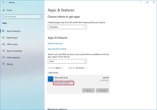Microsoft Store app advanced options