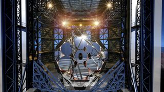 Artist’s representation of the seven giant mirrors installed in the Giant Magellan Telescope.