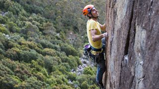 what is trad climbing: climber on rock wall