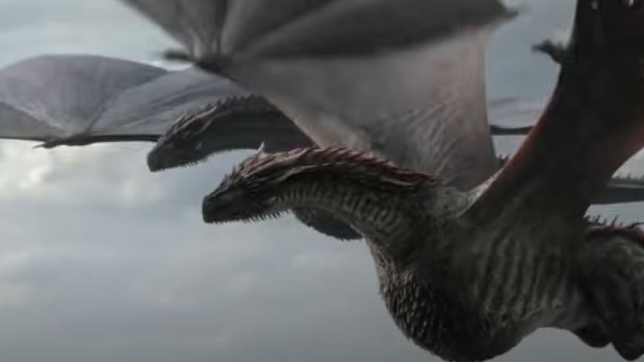 Rhaegal before he is speared in Game of Thrones.