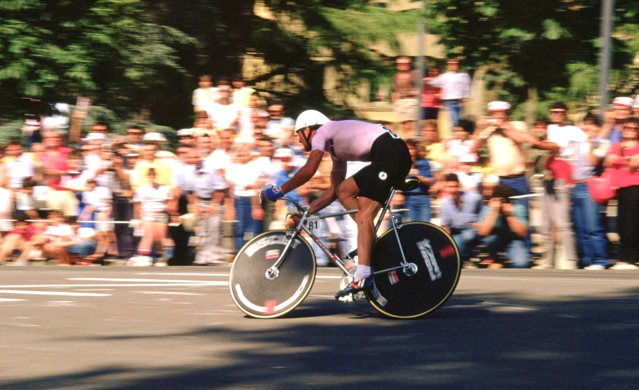 Bernard Hinault contests the final time trial at the 1985 Giro d'Italia