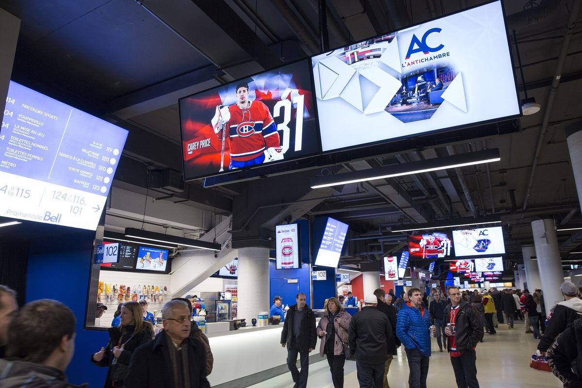 The NHL’s Montreal Canadiens use Matrox Maevex encoders to stream high-quality, Full HD 1080p60 advertising and player-profile content onto more than 100 displays throughout the Bell Centre concourse. 