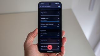 The list of recordings in the Google Recorder app on a Google Pixel 9 Pro XL