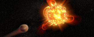 This artist's impression shows a superflare around a distant star.