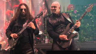 Cradle Of Filth's guitarists on stage in London