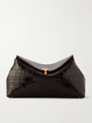 T-Lock Croc-Effect Leather Clutch