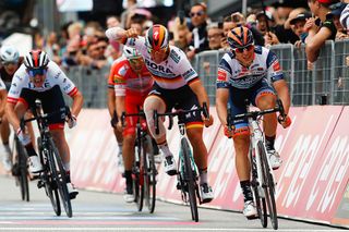 Damiano Cima (Nippo-Vini Fantini-Faizane) was in the breakaway and he almost got caught by the bunch sprint, but he didn't, and he won stage 18 at the Giro d'Italia