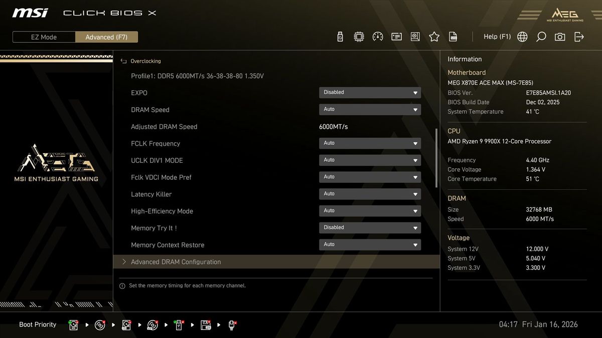 MSI MEG X870E Ace Max - BIOS