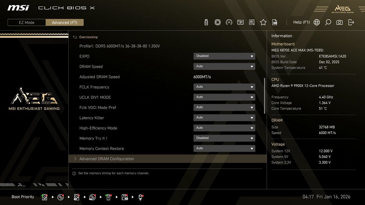 MSI MEG X870E Ace Max - BIOS