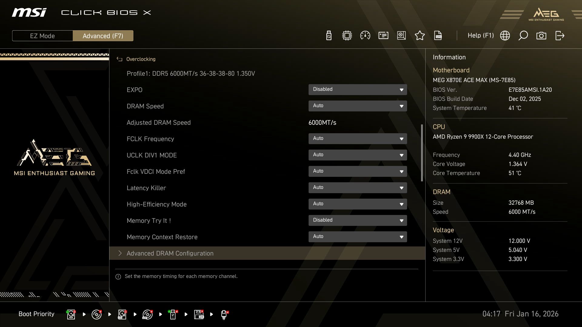 MSI MEG X870E Ace Max - BIOS