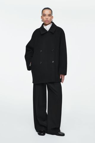 Oversized Double-Breasted Wool Pea Coat