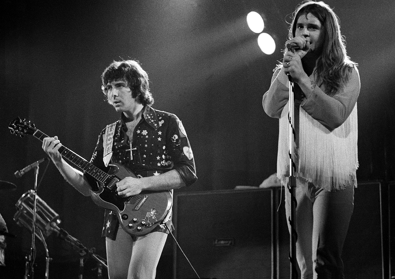 Tony Iommi and Ozzy Osbourne of Black Sabbath performing on stage at Rainbow Theatre, London 16 March 1973.