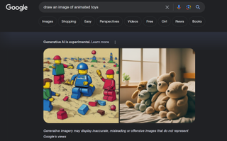 Google SGE's response to the prompt for animated toys