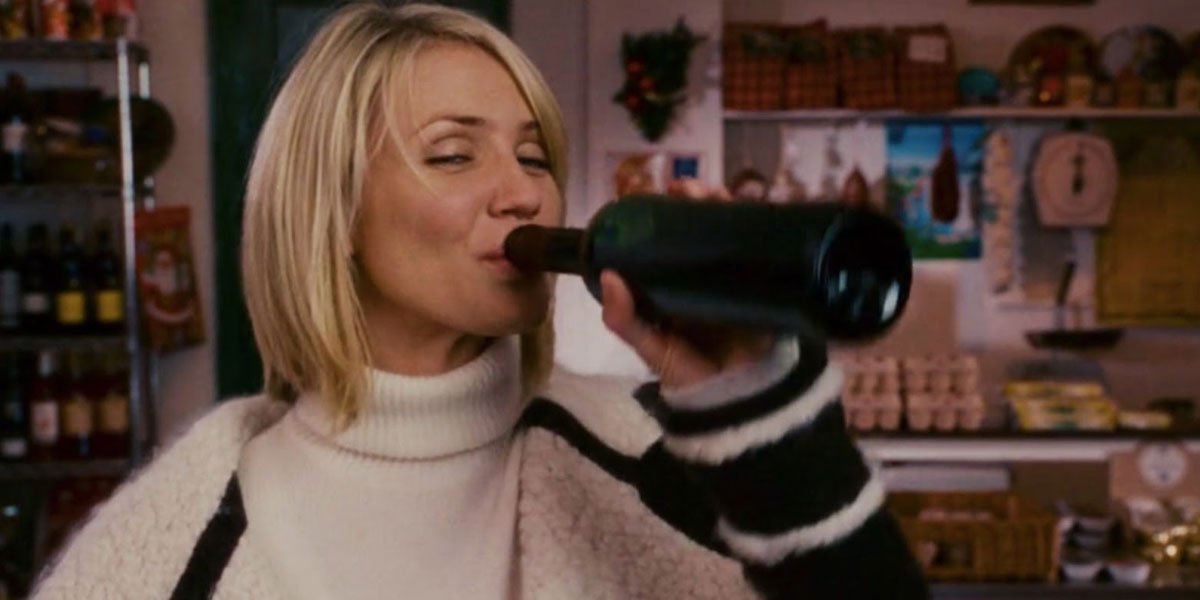 Cameron Diaz drinking wine in The Holiday screenshot