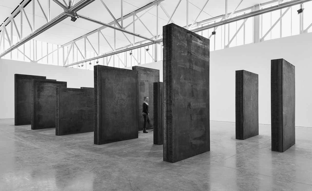 Large black blocks stood in studio