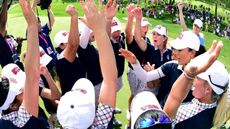 Solheim Cup team USA celebrate winning in a circle