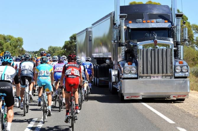 A truck gets in the way of the race