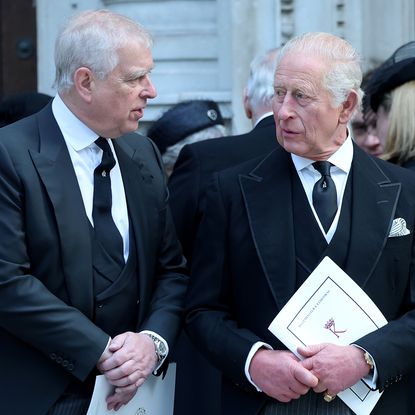 LONDON, ENGLAND - SEPTEMBER 16: Prince Andrew, Duke of York and King Charles III attend the Funeral of the Duchess of Kent at Westminster Cathedral on September 16, 2025 in London, England. Katharine, Duchess of Kent was married to Prince Edward, Duke of Kent, the first cousin of Queen Elizabeth II. She died on September 4 at the age of 92 at Kensington Palace surrounded by her family. Having converted to Catholicism in 1994, her funeral takes place at Westminster Cathedral and is the first Catholic funeral to be held for a member of the royal family in modern British history. Her Royal Highness will be laid to rest at the Royal Burial Ground at Frogmore, Windsor. (Photo by Chris Jackson/Getty Images)