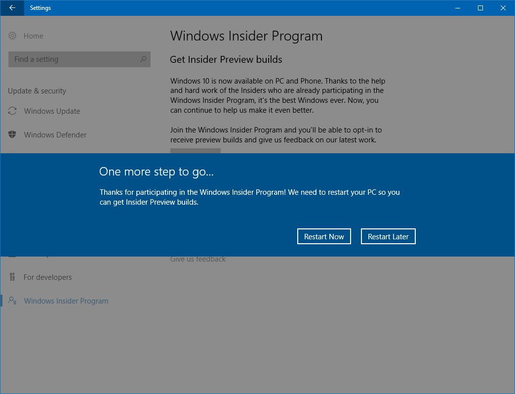 Windows Insider program 10. Windows 10 creators update.