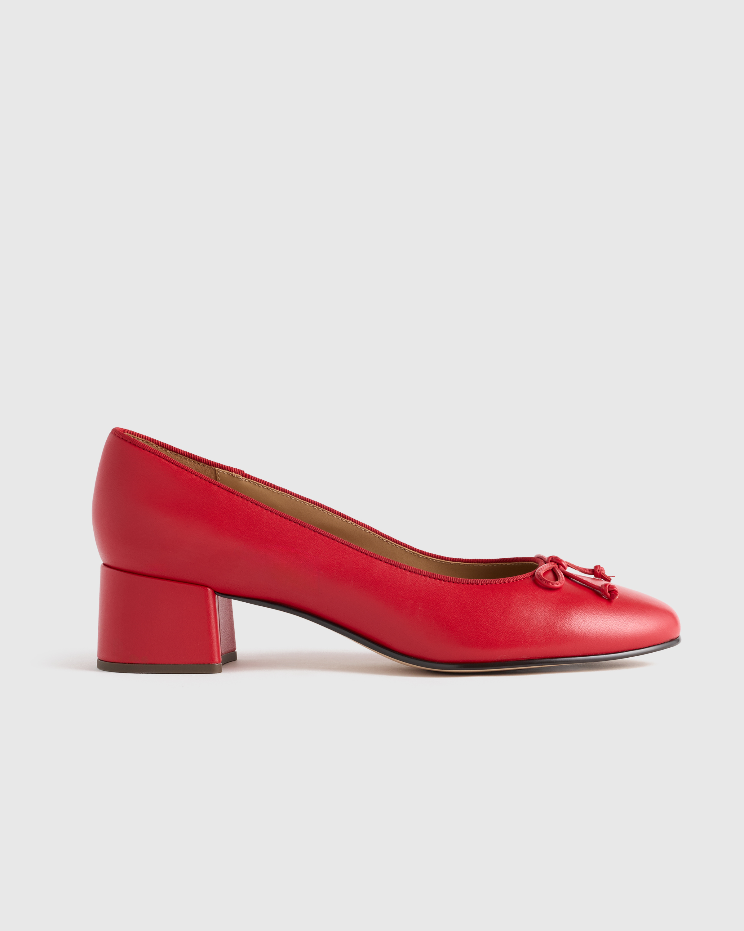Italian Leather Ballet Block Heel Pump (Cherry)