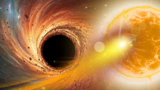 An illustration shows a black hole ripping apart and devouring a star in a tidal disruption event (TDE).