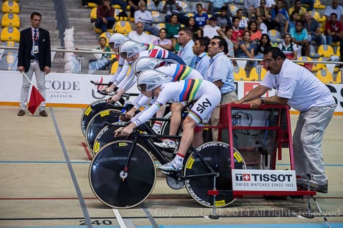 The Great Britain team get ready at the Track World Cup
