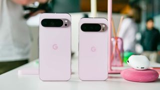 Pixel 9 Pro and Pixel 9 Pro XL held in the hand.