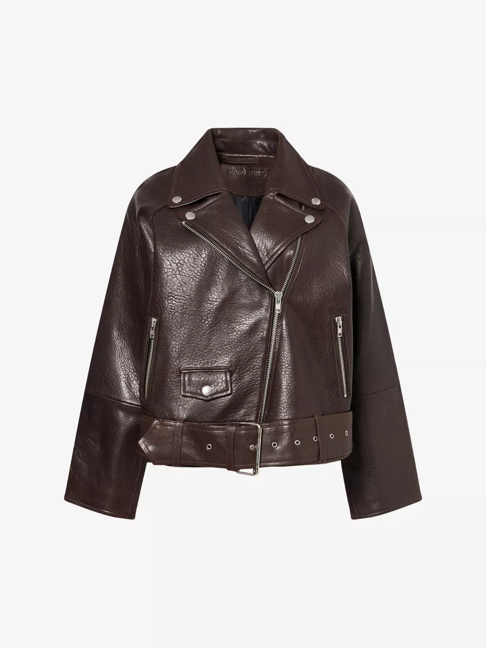 Romy Belted Leather Jacket - 4