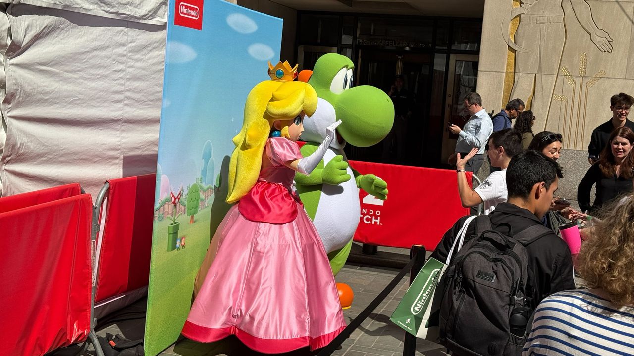 Princess Peach and Yoshi at the NYC Nintendo Store on June 4, 2025