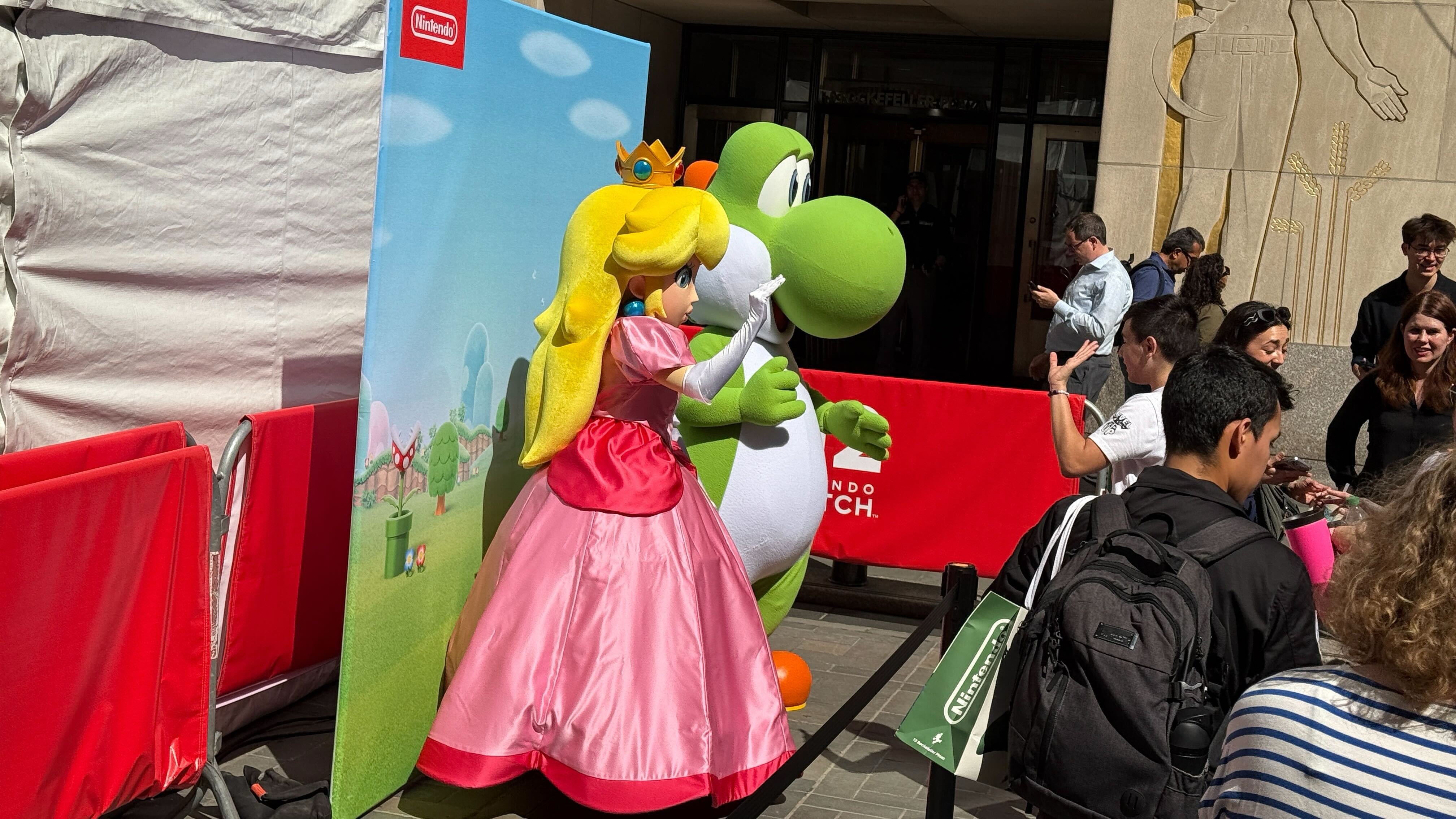 Princess Peach and Yoshi at the NYC Nintendo Store on June 4, 2025