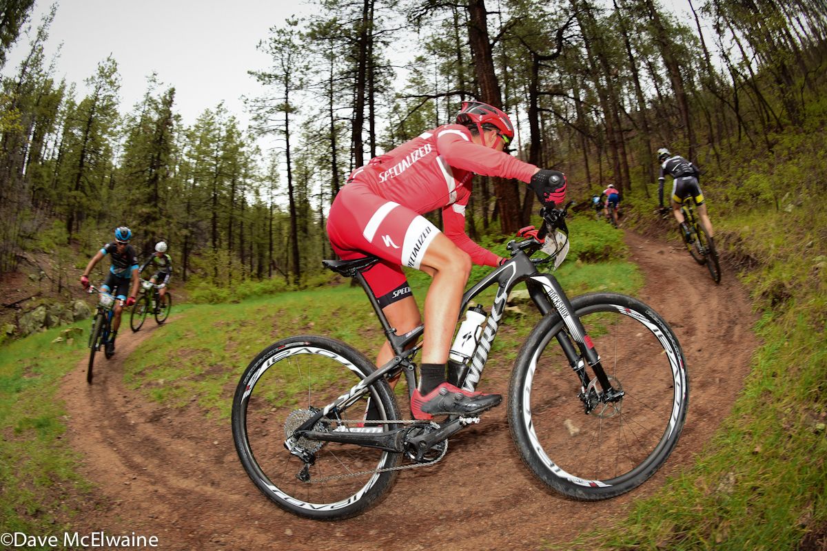 Howard Grotts (Specialized) riding switchbacks with the leaders early in the race