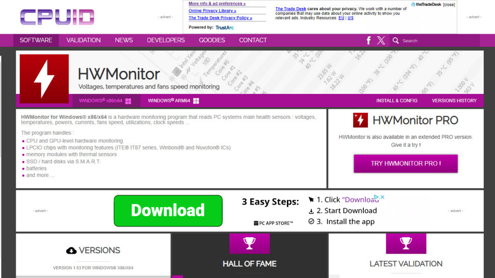 HWMonitor website screenshot.