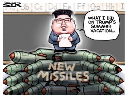 Political Cartoon U.S. Trump Summer Vacation North Korea New Missiles