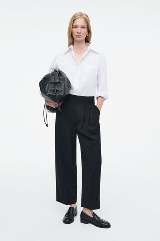 Pleated Barrel-Leg Wool-Blend Pants