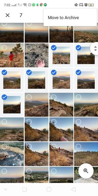 a phone screenshot of Google Photos' archive selection process