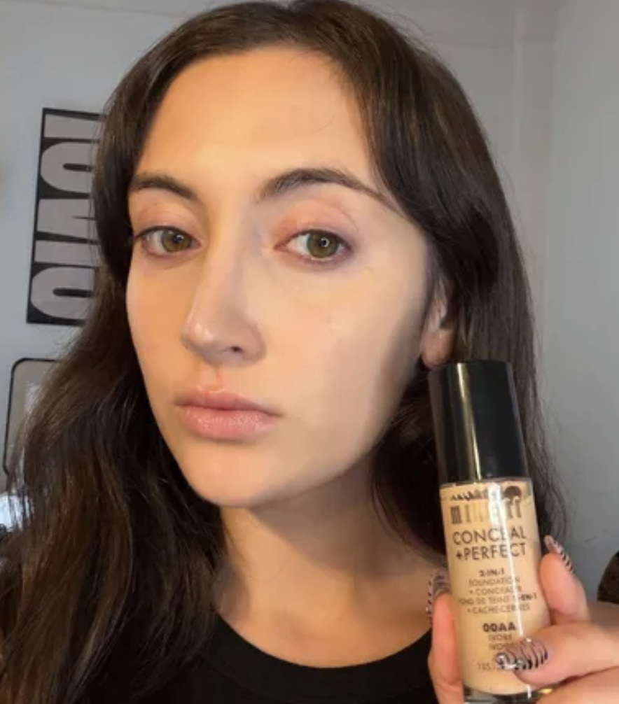 An image of Who What Wear associate beauty editor Alyssa Brascia after applying the Milani Conceal and Perfect 2-In-1 Foundation and Concealer.