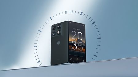 Motorola Razr Fold render showing device with symbolic clock dial around it